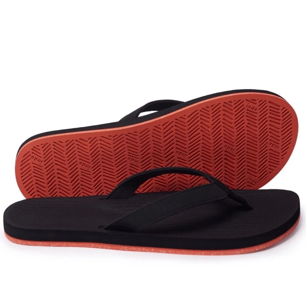 Indosole Mens Sneaker Sole Flip Flops Black Orange MSAFLP Size 7-8